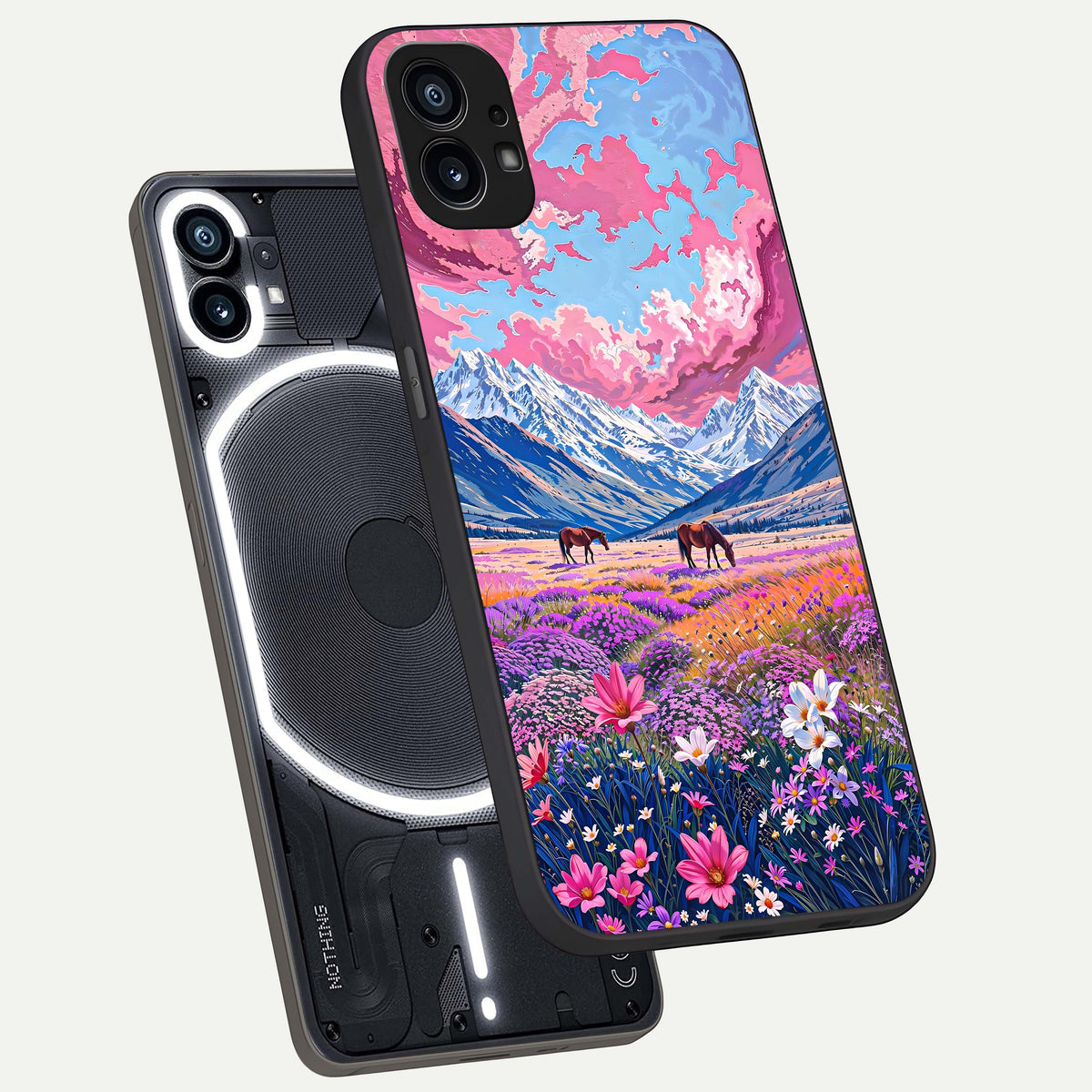  Blossom Valley Dream phone case For Nothing Phone 1 showing premium glass back cover with detailed artwork