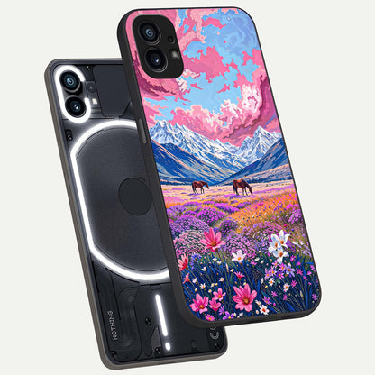  Blossom Valley Dream phone case For Nothing Phone 1 showing premium glass back cover with detailed artwork