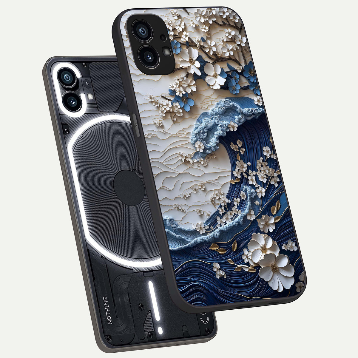  Blossom Wave Art phone case For Nothing Phone 1 showing premium glass back cover with detailed artwork