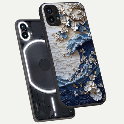  Blossom Wave Art phone case For Nothing Phone 1 showing premium glass back cover with detailed artwork
