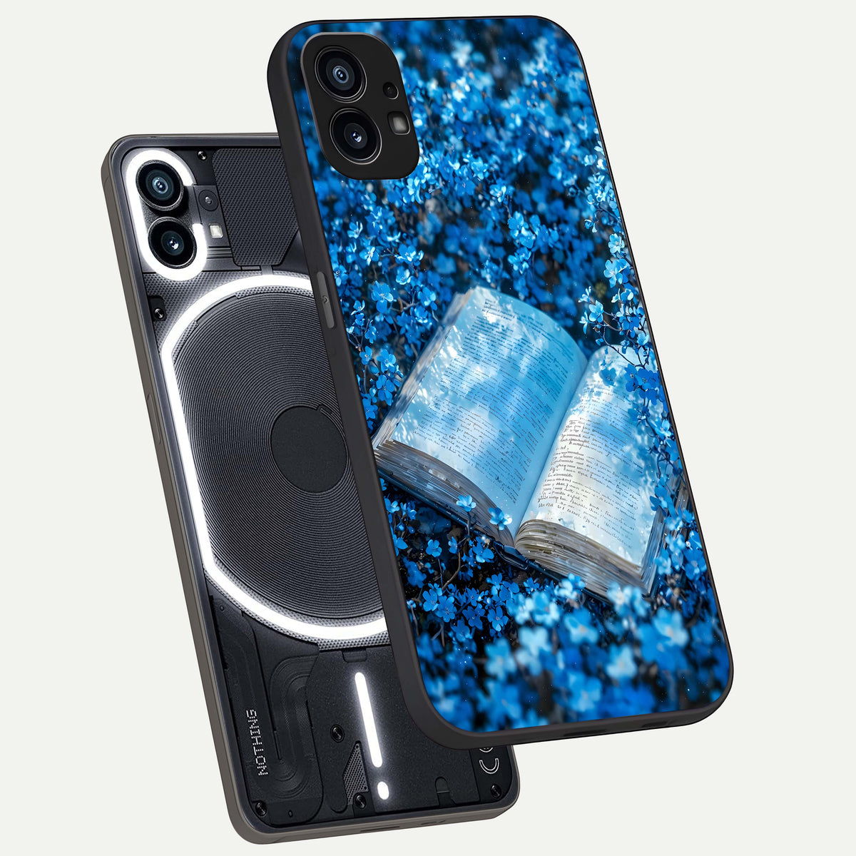 Blue Bloom Tales phone case For Nothing Phone 1 showing premium glass back cover with detailed artwork