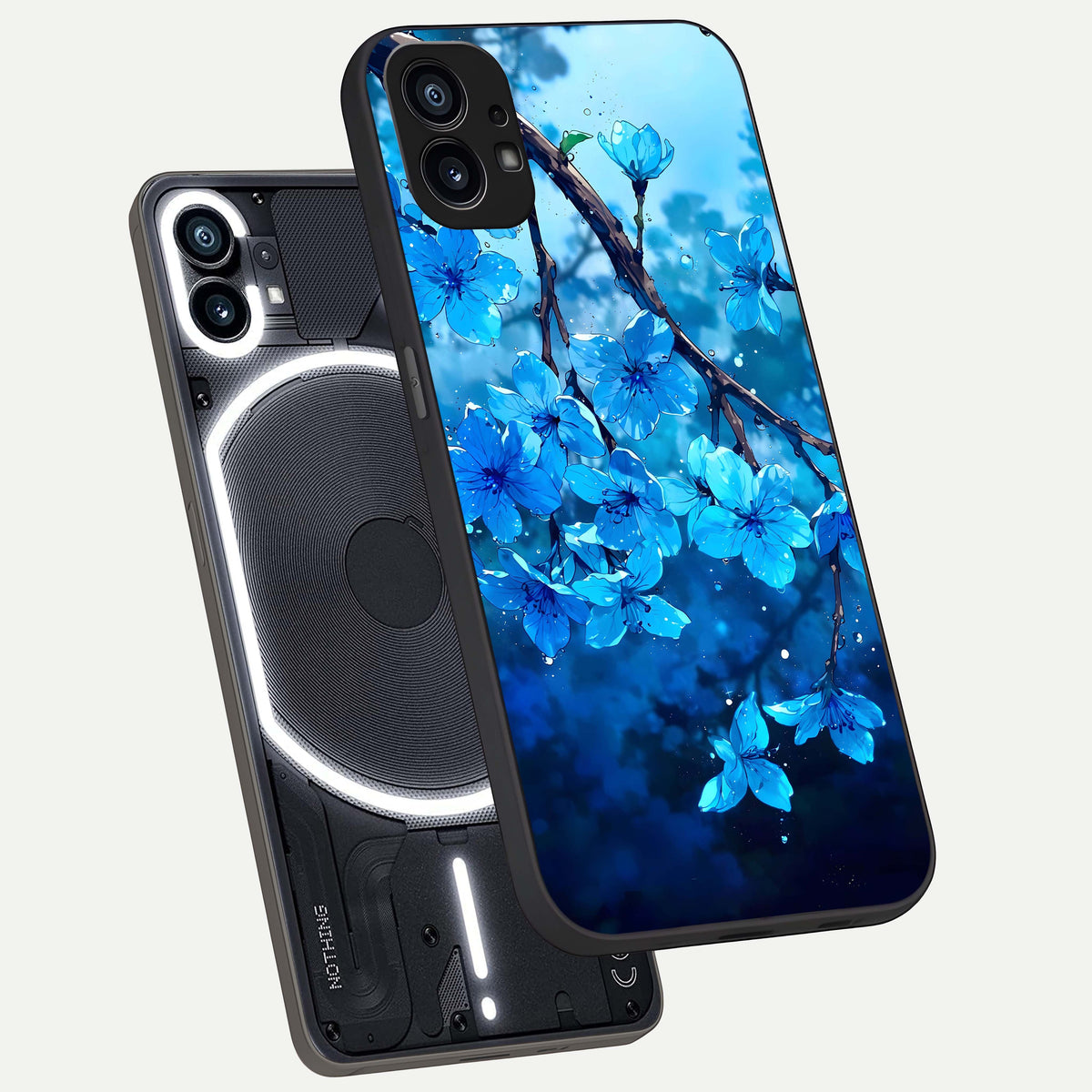  Blue Blossoms Branch phone case For Nothing Phone 1 showing premium glass back cover with detailed artwork