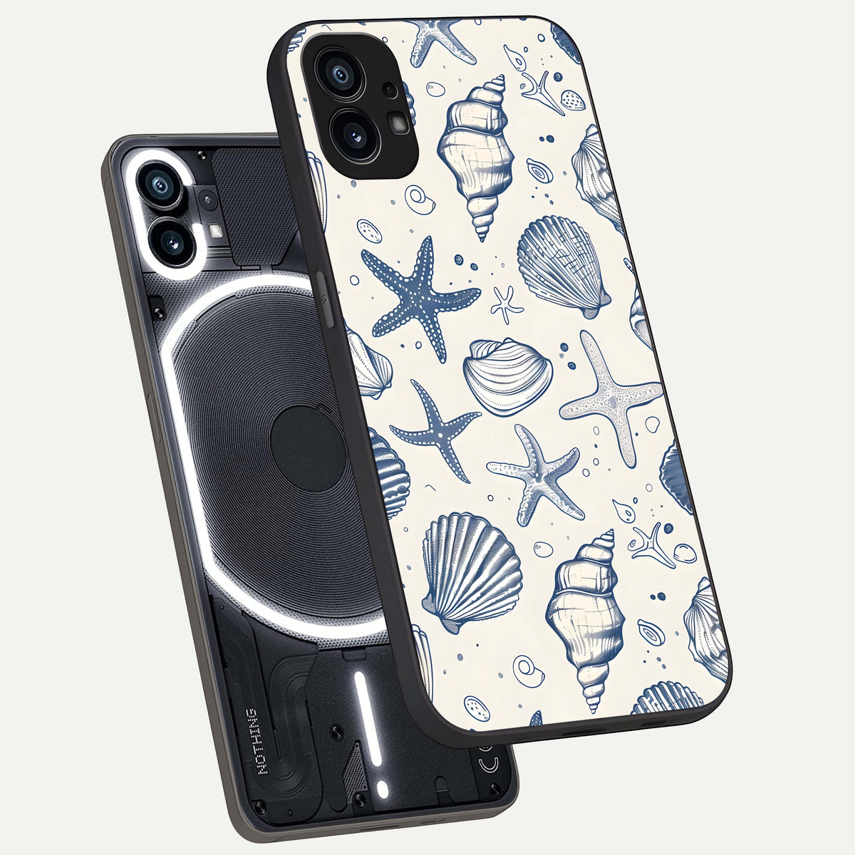  Blue Ocean Outline phone case For Nothing Phone 1 showing premium glass back cover with detailed artwork