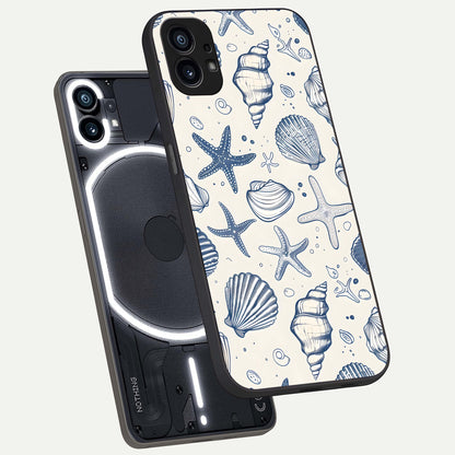  Blue Ocean Outline phone case For Nothing Phone 1 showing premium glass back cover with detailed artwork