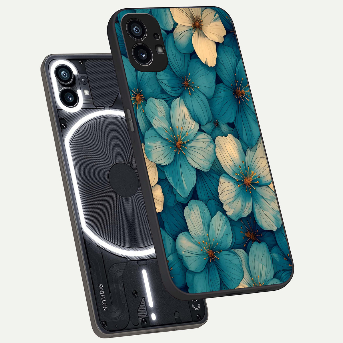  Blue Shade Floral phone case For Nothing Phone 1 showing premium glass back cover with detailed artwork