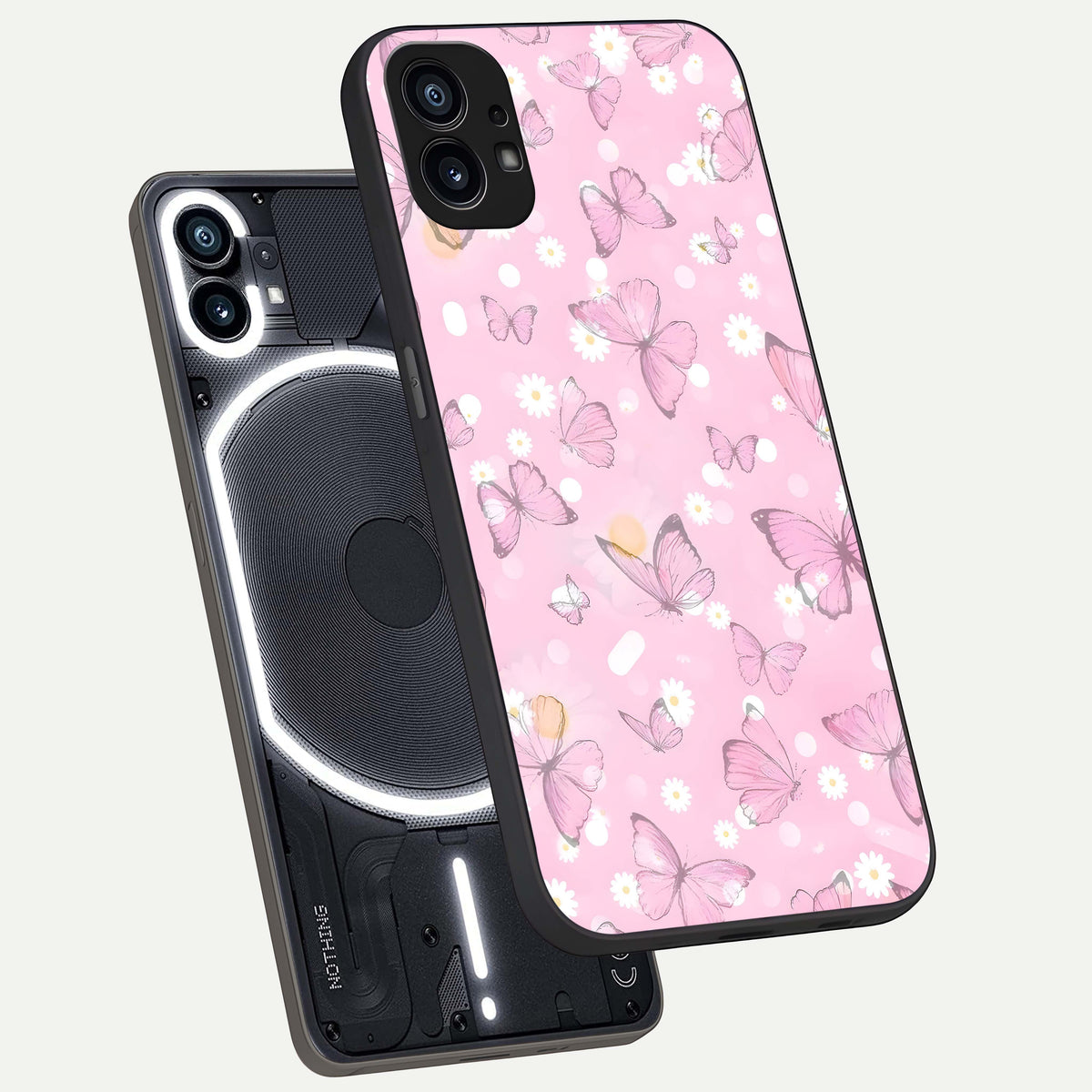  Blush Butterfly Garden phone case For Nothing Phone 1 showing premium glass back cover with detailed artwork