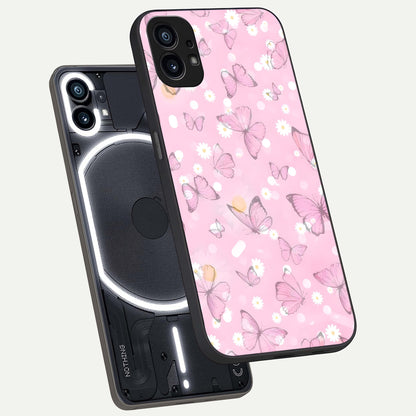  Blush Butterfly Garden phone case For Nothing Phone 1 showing premium glass back cover with detailed artwork