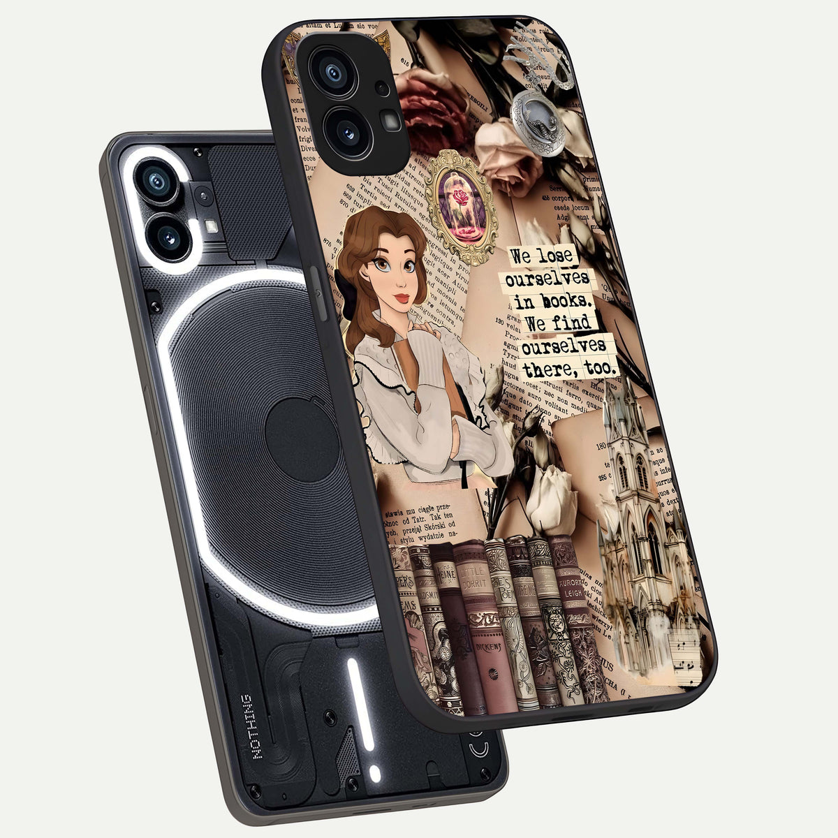  Bookish Dream World phone case For Nothing Phone 1 showing premium glass back cover with detailed artwork