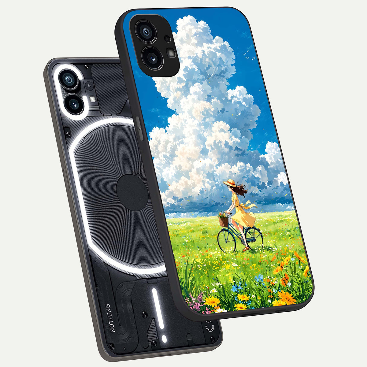  Breezy Meadow Ride phone case For Nothing Phone 1 showing premium glass back cover with detailed artwork