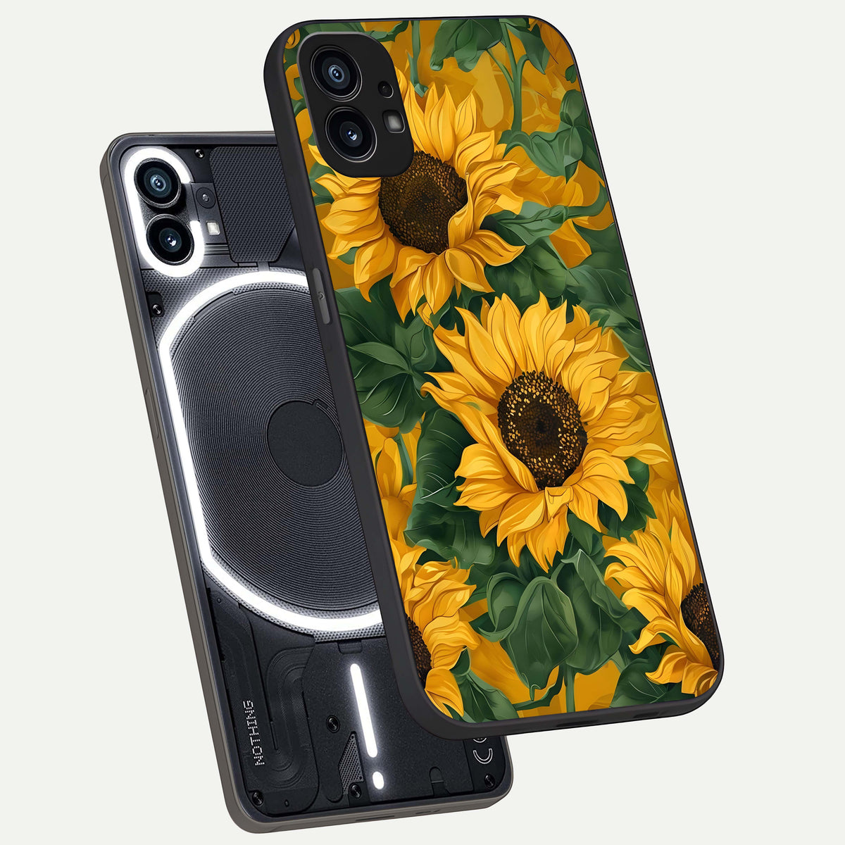  Bright Sunflower Bloom phone case For Nothing Phone 1 showing premium glass back cover with detailed artwork