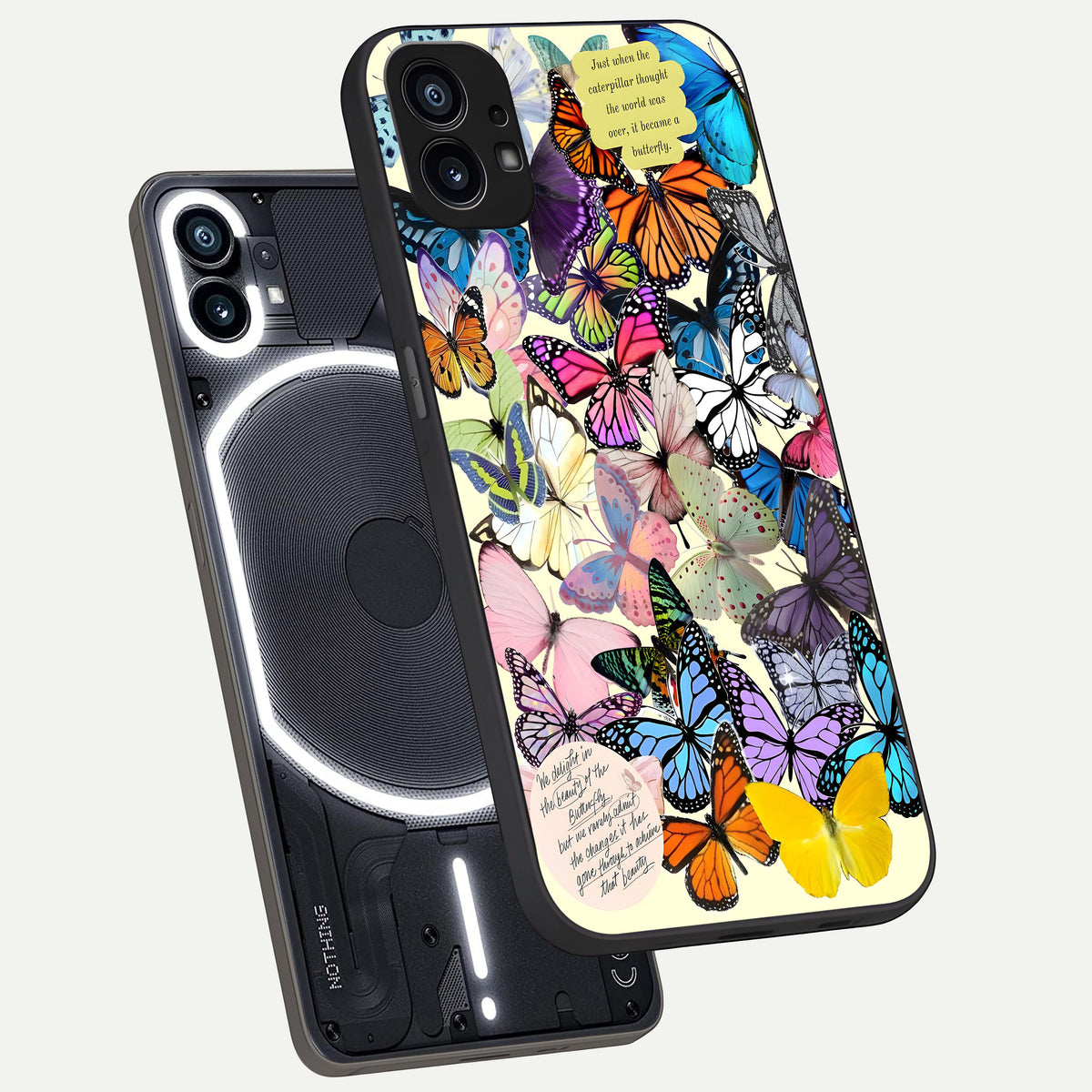  Butterflies Petal Dream phone case For Nothing Phone 1 showing premium glass back cover with detailed artwork