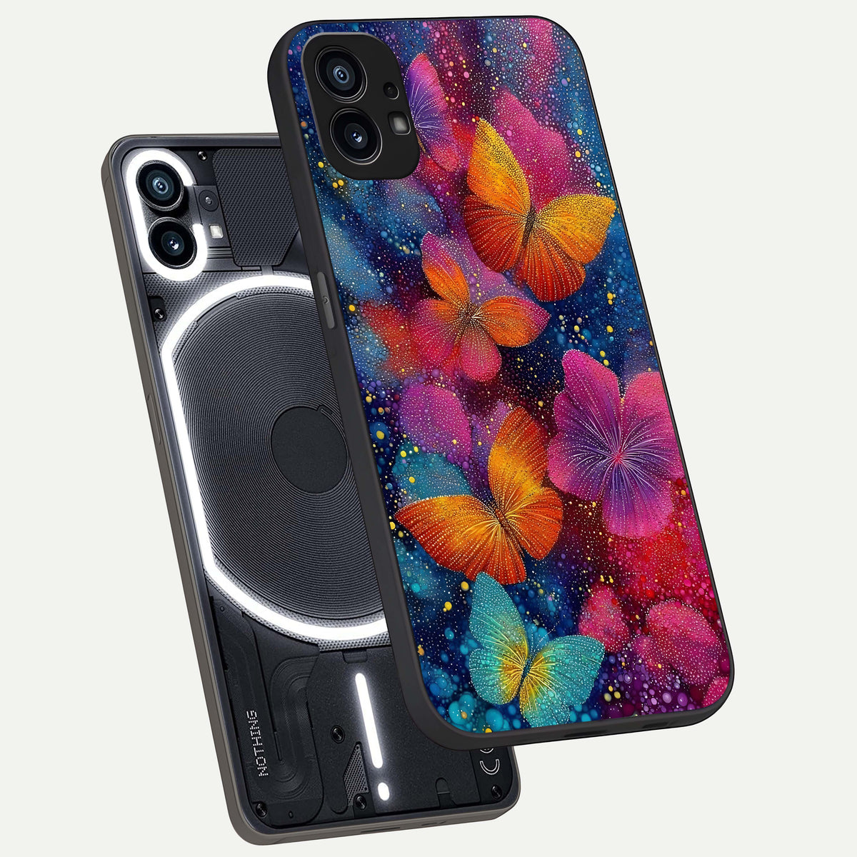  Butterfly Dream Mist phone case For Nothing Phone 1 showing premium glass back cover with detailed artwork