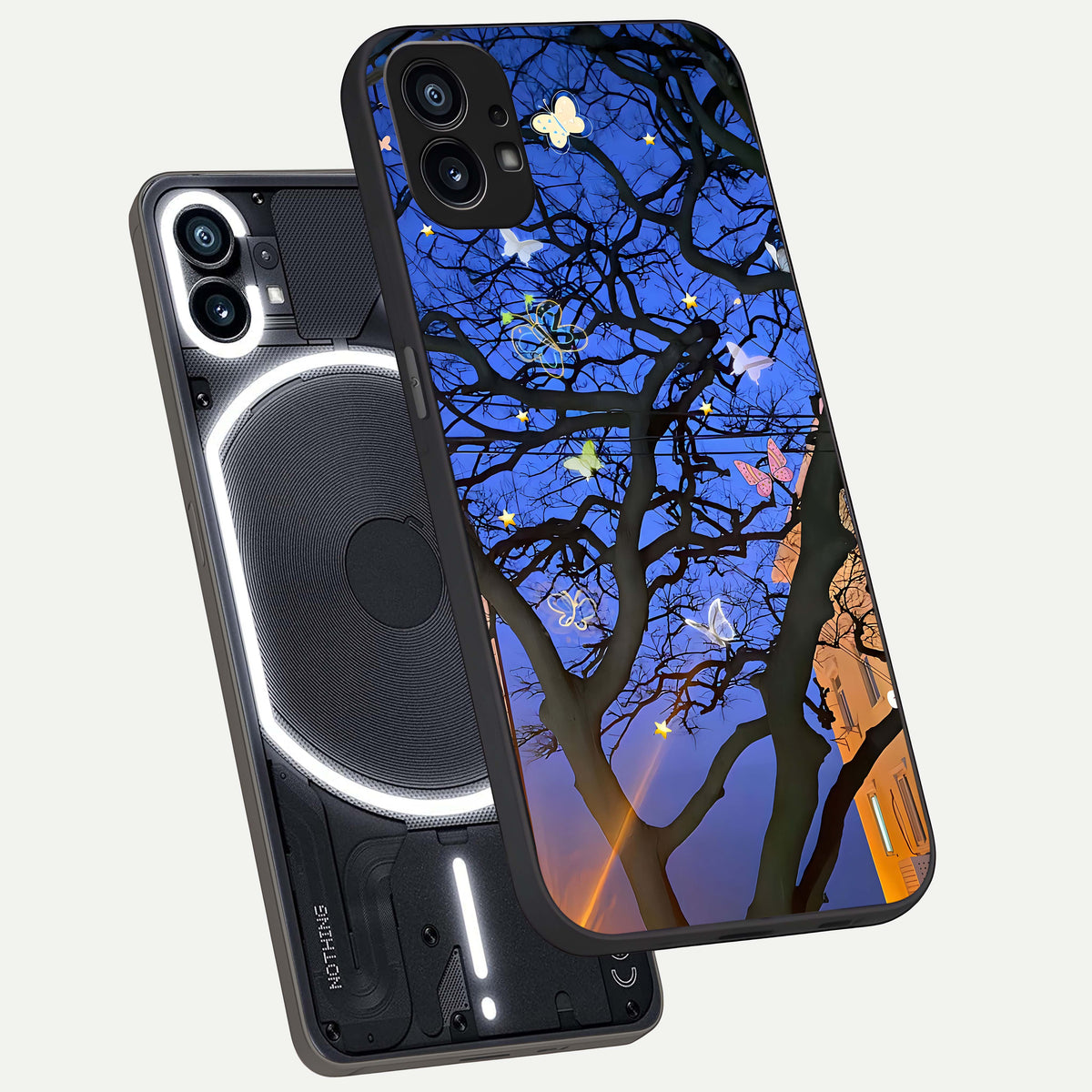  Butterfly Night Magic phone case For Nothing Phone 1 showing premium glass back cover with detailed artwork