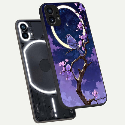  Celestial Bird Blossom phone case For Nothing Phone 1 showing premium glass back cover with detailed artwork