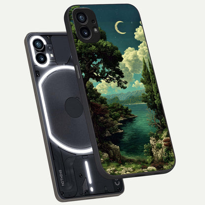  Celestial Lake Peace phone case For Nothing Phone 1 showing premium glass back cover with detailed artwork