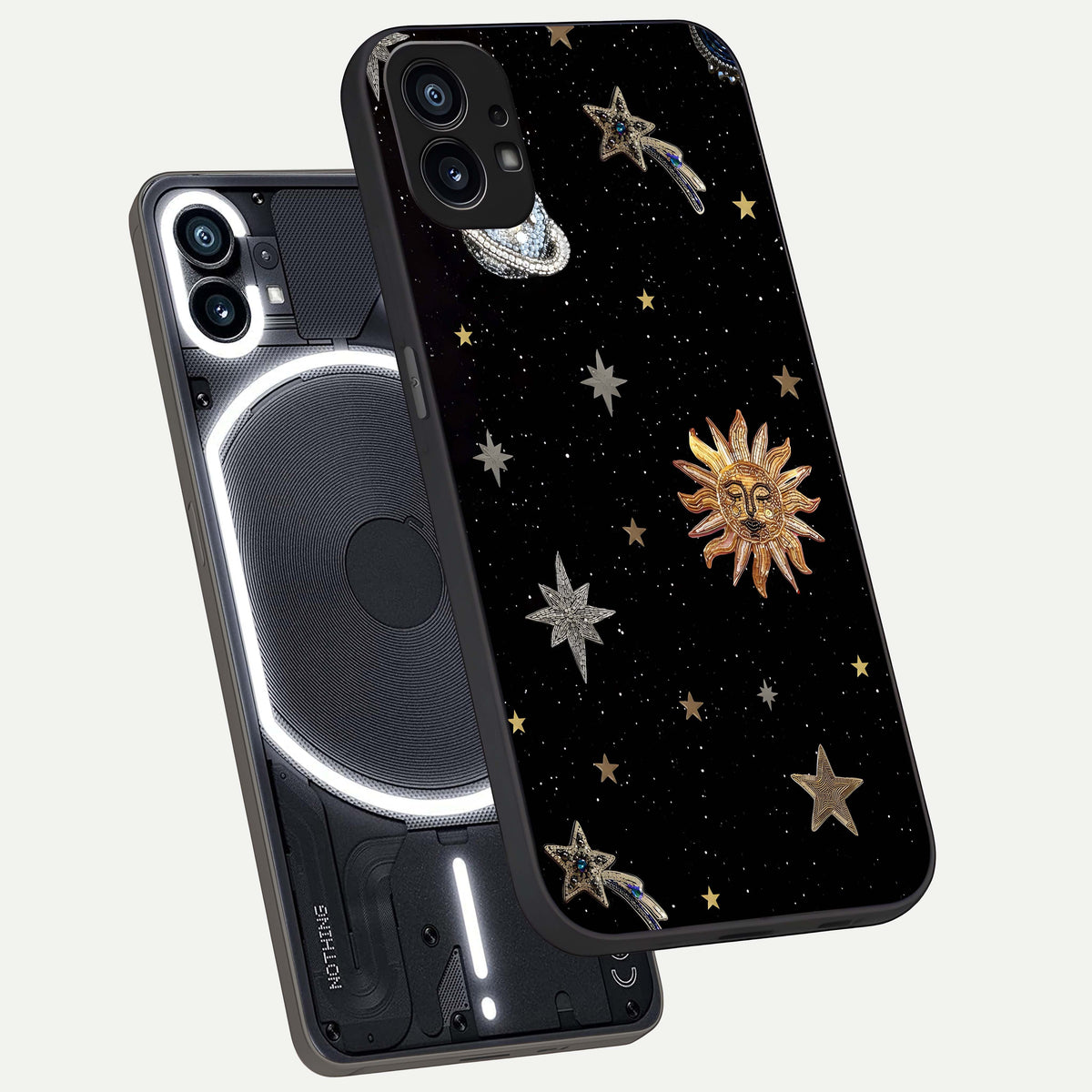  Celestial Moon With Stars phone case For Nothing Phone 1 showing premium glass back cover with detailed artwork
