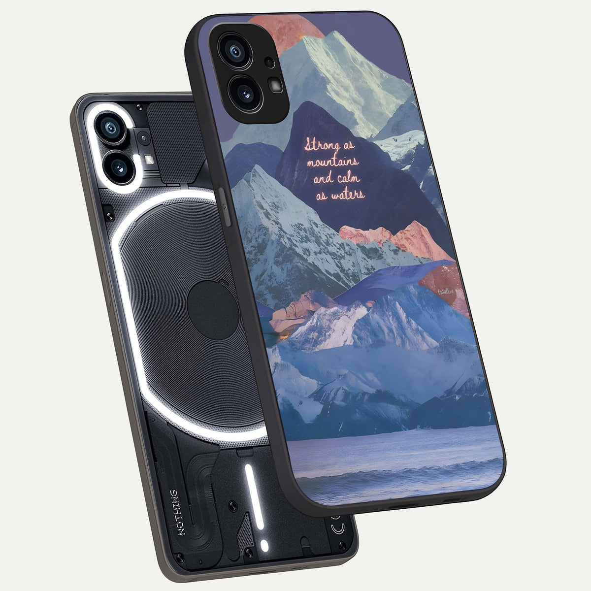  Celestial Mountain Calm phone case For Nothing Phone 1 showing premium glass back cover with detailed artwork