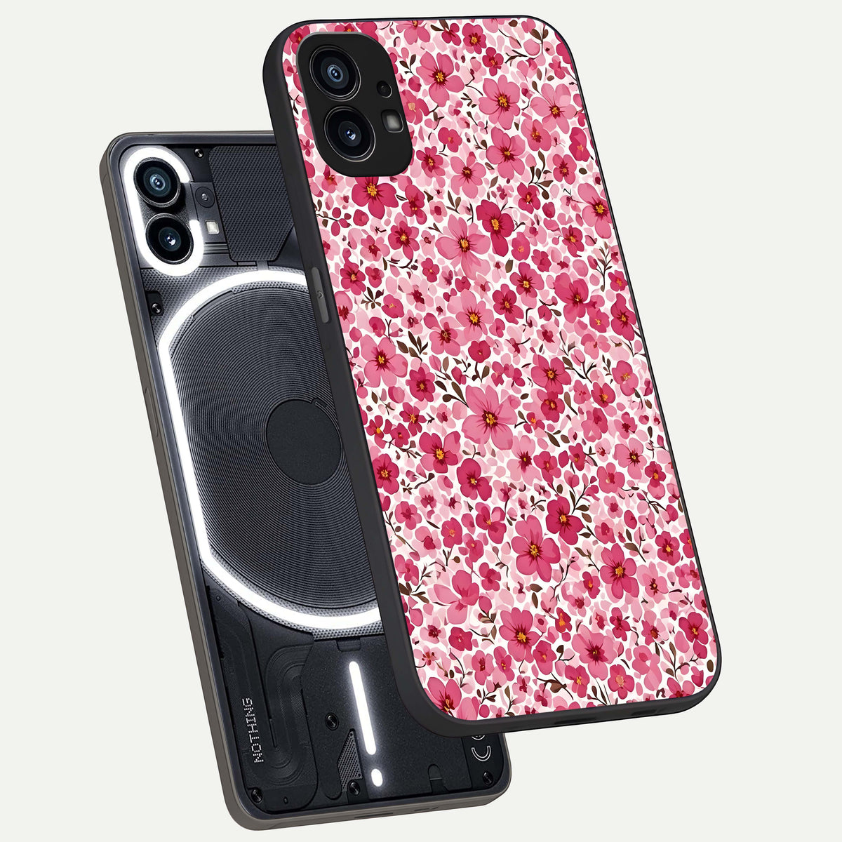  Cherry Blossom Charm phone case For Nothing Phone 1 showing premium glass back cover with detailed artwork