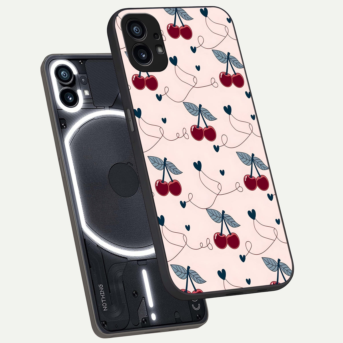  Cherry Heart Line phone case For Nothing Phone 1 showing premium glass back cover with detailed artwork