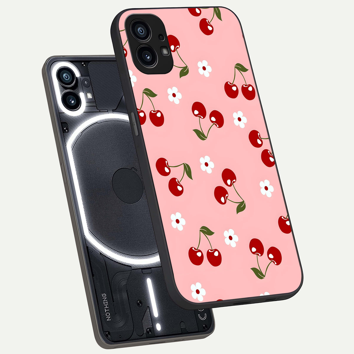  Cherry Love Mood phone case For Nothing Phone 1 showing premium glass back cover with detailed artwork
