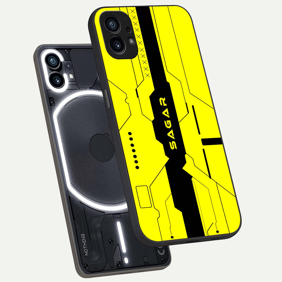  Circuit CYBERPUNK Custom Name phone case For Nothing Phone 1 showing premium glass back cover with detailed artwork