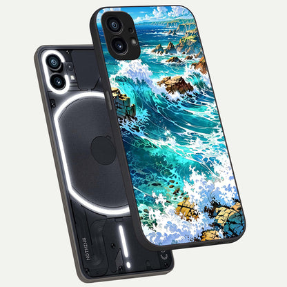  Coastal Blue Waves phone case For Nothing Phone 1 showing premium glass back cover with detailed artwork