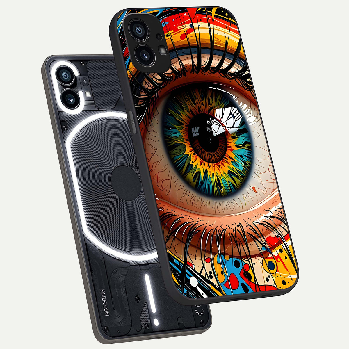  Colorful Eye phone case For Nothing Phone 1 showing premium glass back cover with detailed artwork