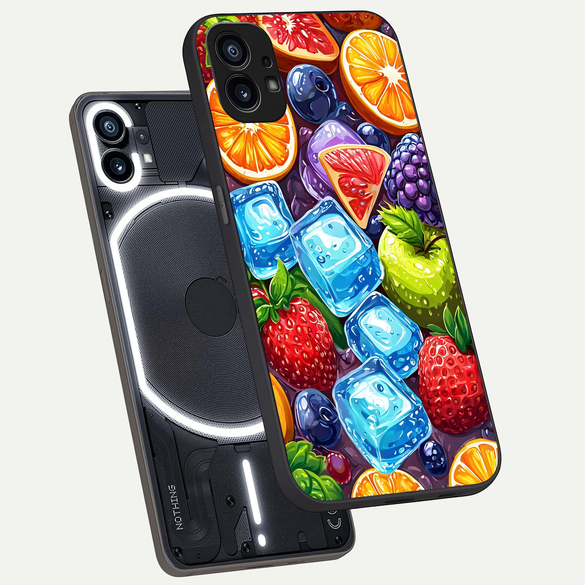  Colorful Fruits with Ice phone case For Nothing Phone 1 showing premium glass back cover with detailed artwork