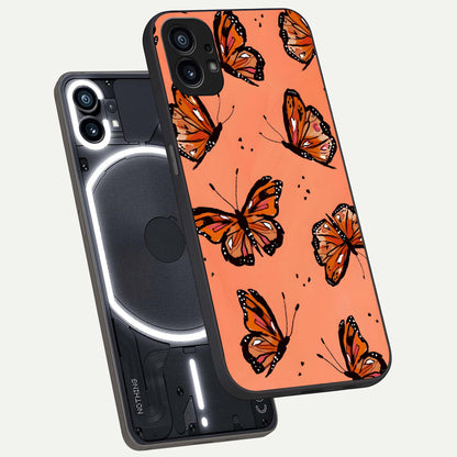  Coral Wing Butterfly phone case For Nothing Phone 1 showing premium glass back cover with detailed artwork