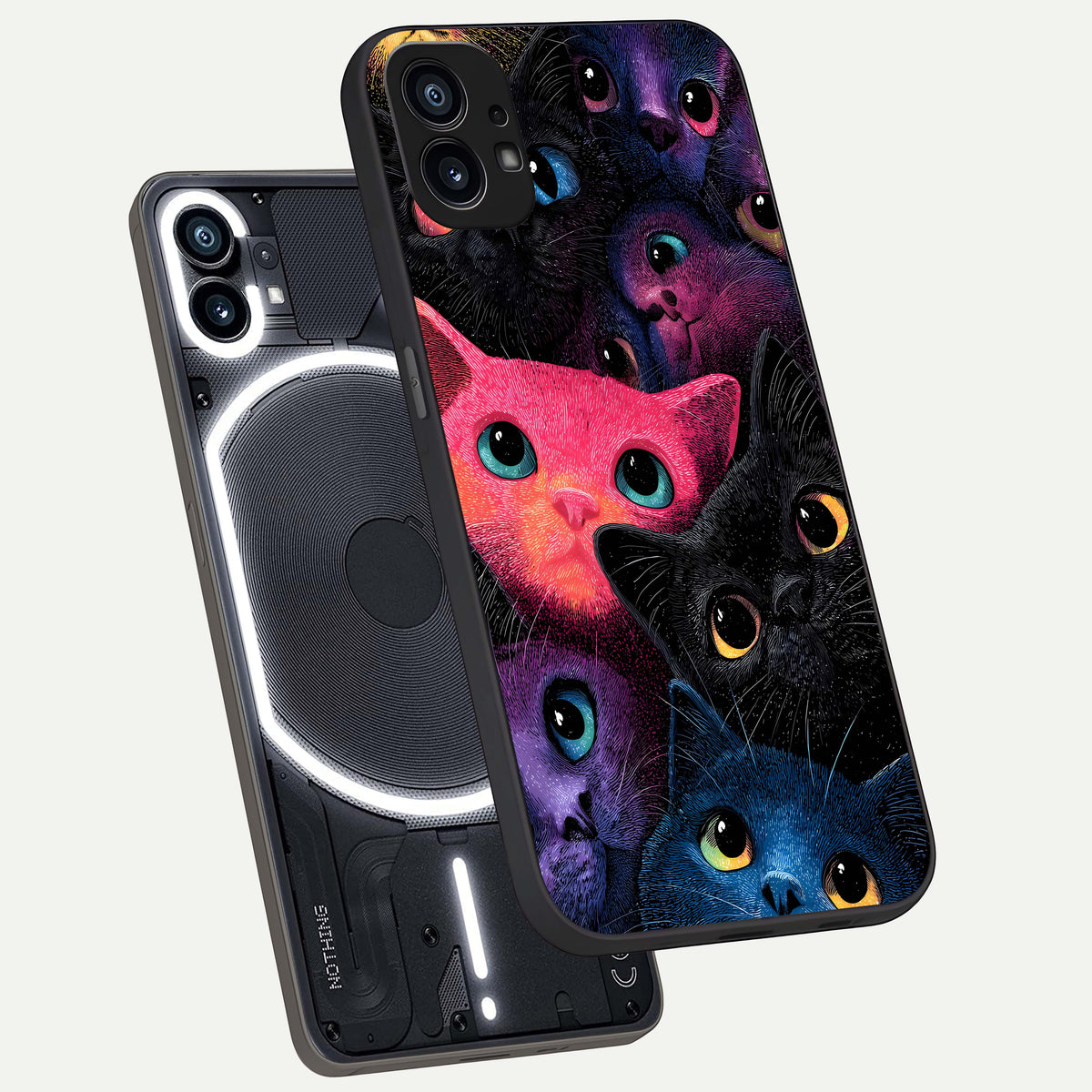  Cosmic Cats Dreams phone case For Nothing Phone 1 showing premium glass back cover with detailed artwork