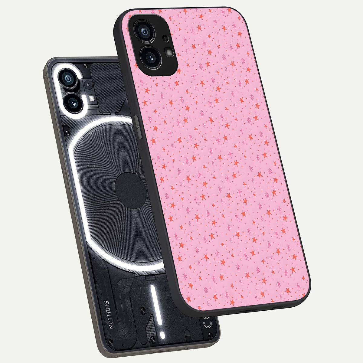  Cosmic Pink Sparkle phone case For Nothing Phone 1 showing premium glass back cover with detailed artwork