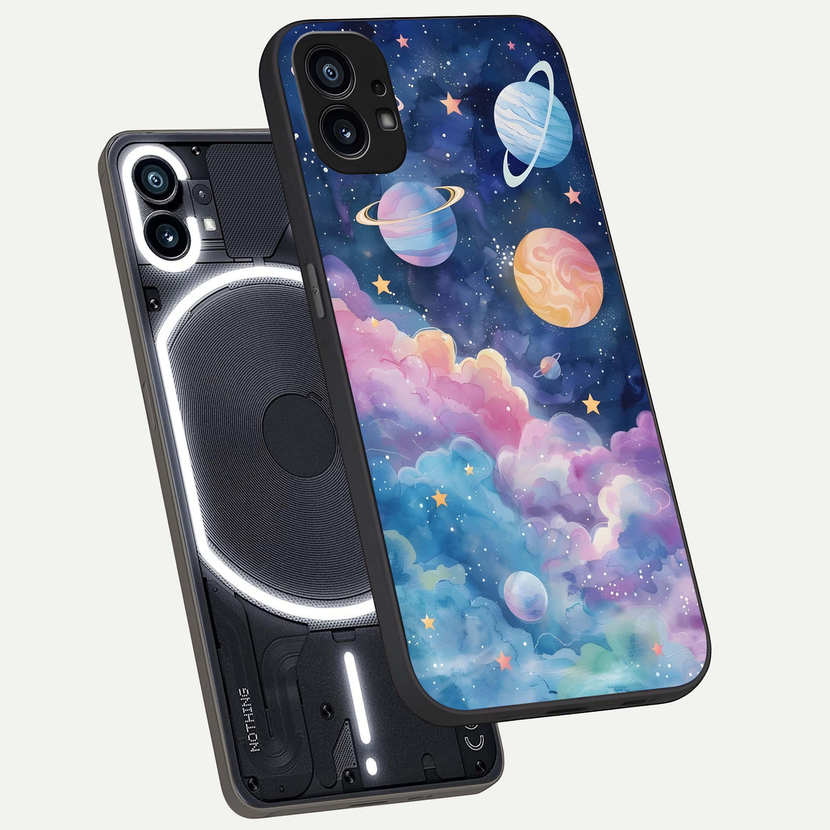  Cosmic Planet Dreams phone case For Nothing Phone 1 showing premium glass back cover with detailed artwork