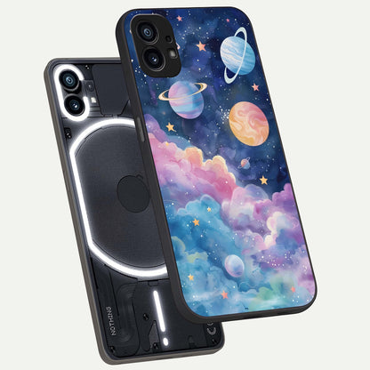  Cosmic Planet Dreams phone case For Nothing Phone 1 showing premium glass back cover with detailed artwork