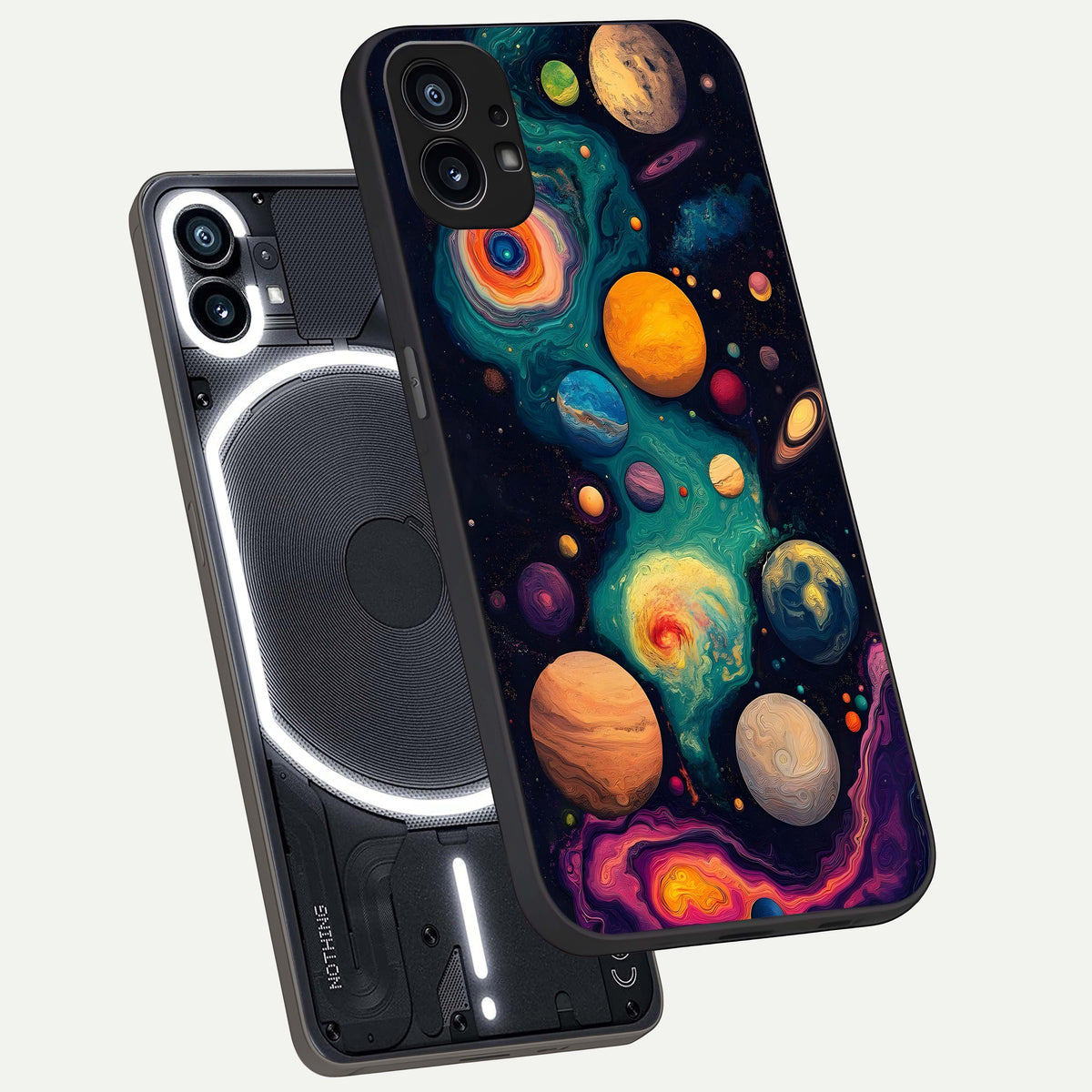  Cosmic Planet Journey phone case For Nothing Phone 1 showing premium glass back cover with detailed artwork