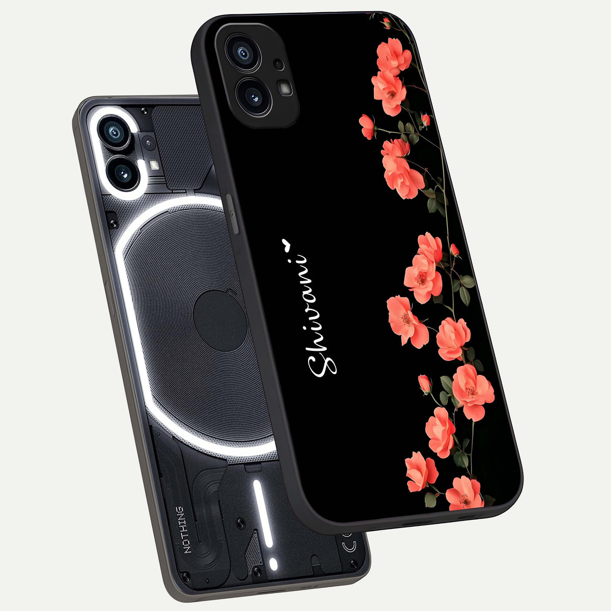  Crimson Bloom Grace Custom Name phone case For Nothing Phone 1 showing premium glass back cover with detailed artwork