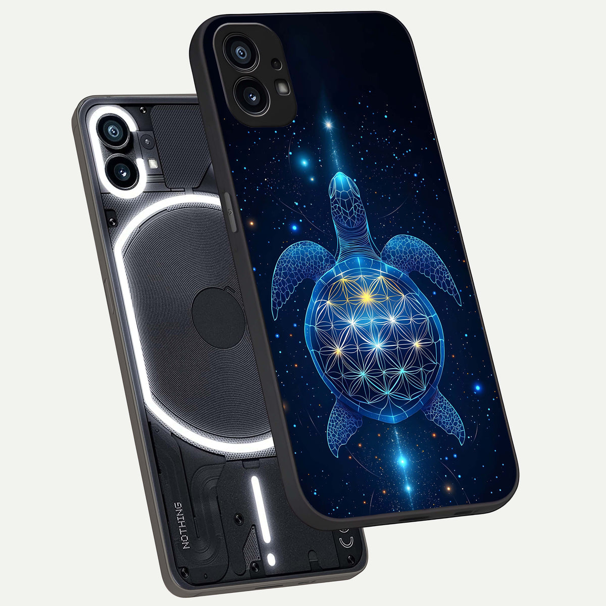  Crimson Blue Turtle phone case For Nothing Phone 1 showing premium glass back cover with detailed artwork