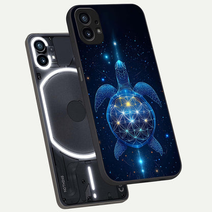  Crimson Blue Turtle phone case For Nothing Phone 1 showing premium glass back cover with detailed artwork