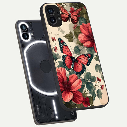  Crimson Butterfly Garden phone case For Nothing Phone 1 showing premium glass back cover with detailed artwork