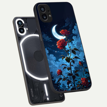  Crimson Rose Moon phone case For Nothing Phone 1 showing premium glass back cover with detailed artwork
