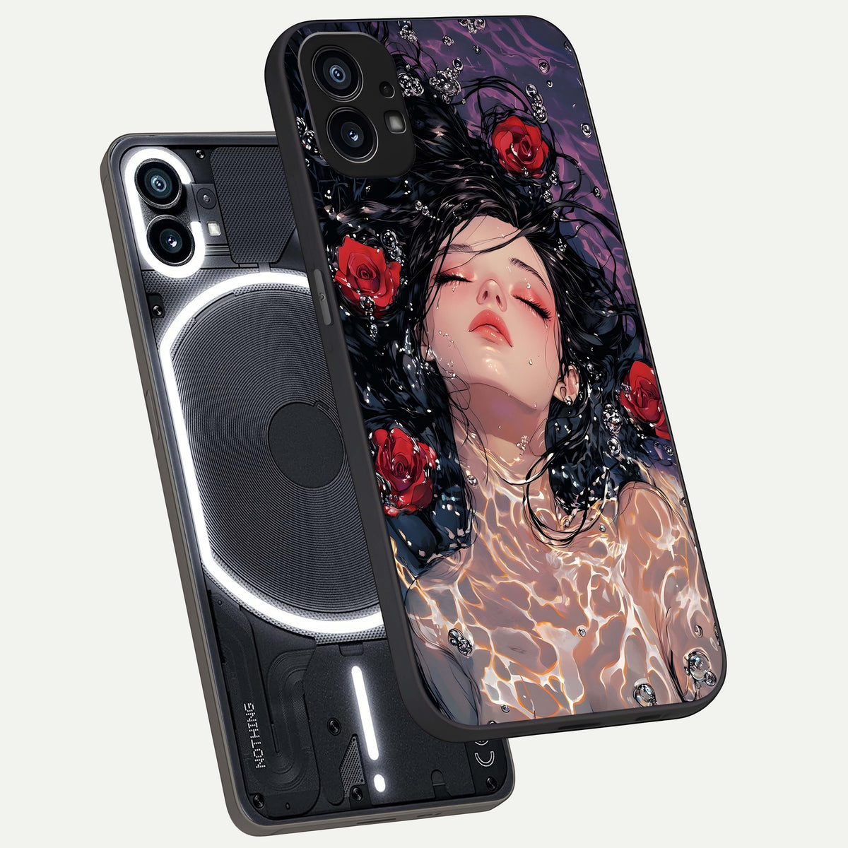  Crimson Rose Serenity phone case For Nothing Phone 1 showing premium glass back cover with detailed artwork