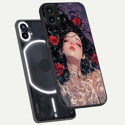  Crimson Rose Serenity phone case For Nothing Phone 1 showing premium glass back cover with detailed artwork