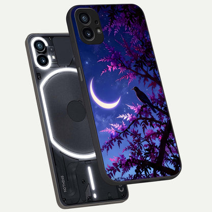  Crow And Moon Scenery phone case For Nothing Phone 1 showing premium glass back cover with detailed artwork