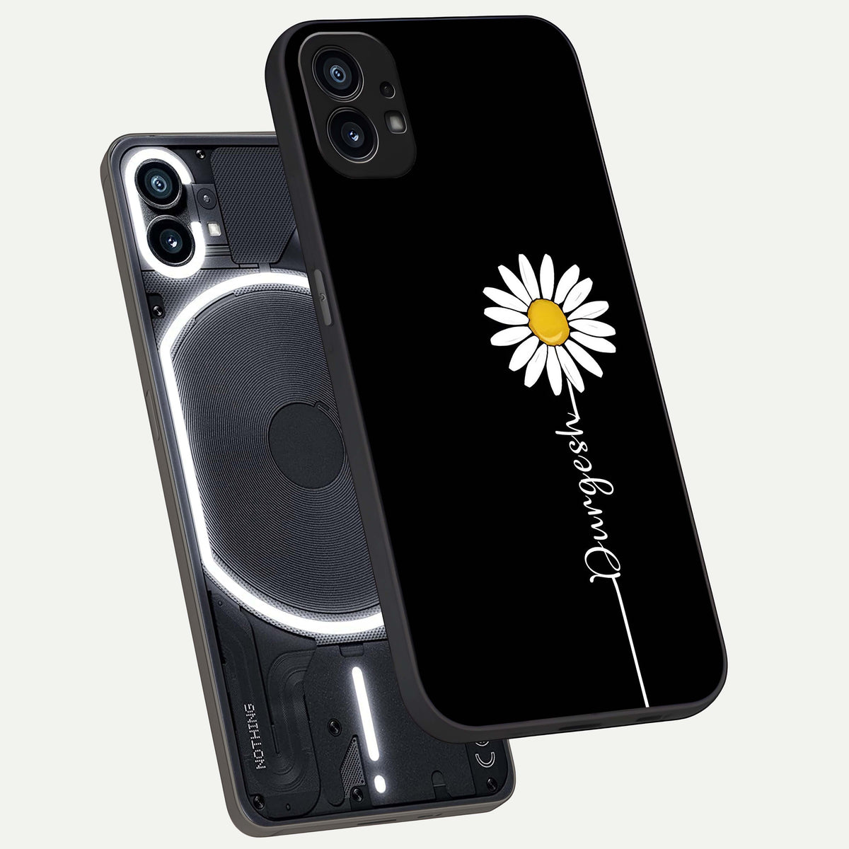  Custom Name White Flower phone case For Nothing Phone 1 showing premium glass back cover with detailed artwork
