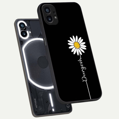  Custom Name White Flower phone case For Nothing Phone 1 showing premium glass back cover with detailed artwork
