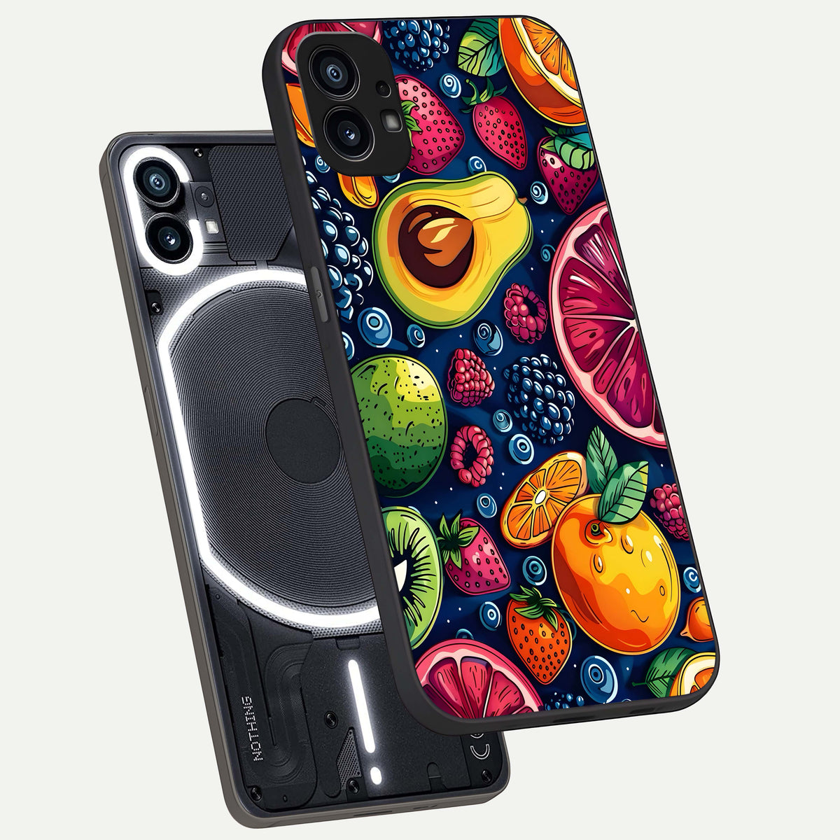  Cute Fruits Art phone case For Nothing Phone 1 showing premium glass back cover with detailed artwork