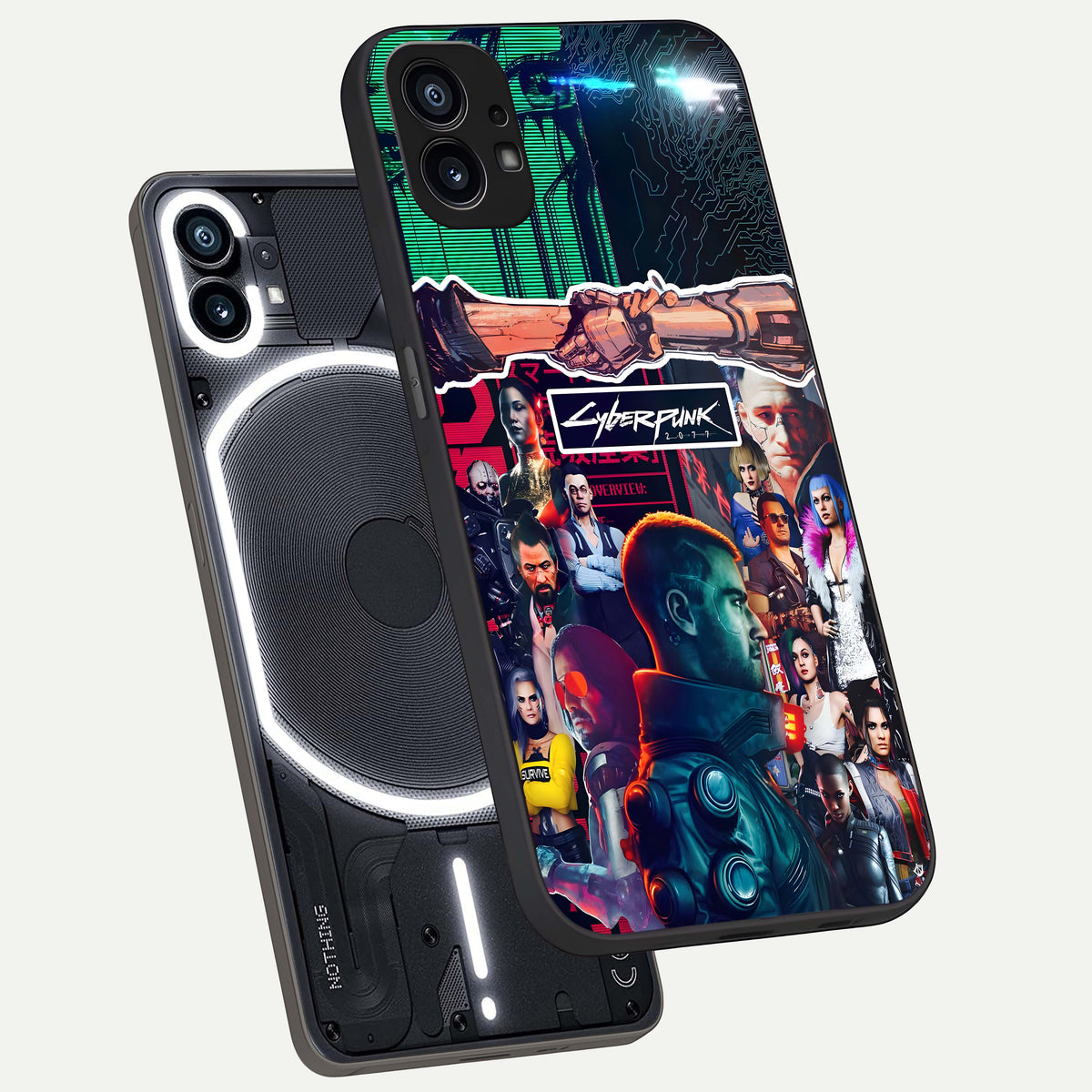  CYBERPUNK Legacy phone case For Nothing Phone 1 showing premium glass back cover with detailed artwork