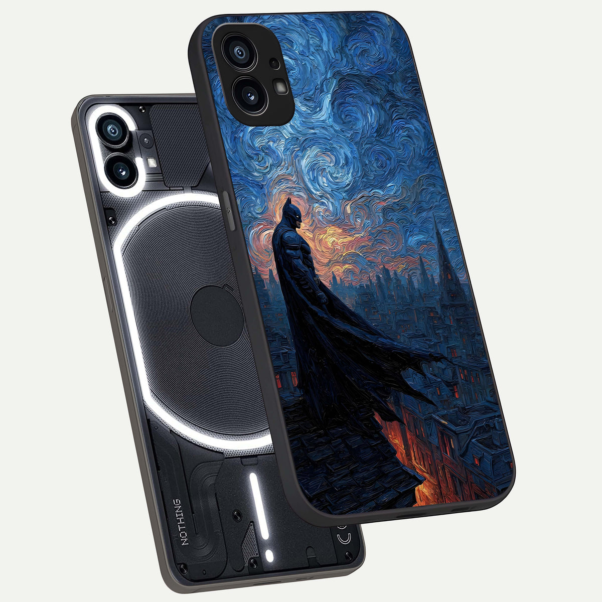  Dark Knight Dusk phone case For Nothing Phone 1 showing premium glass back cover with detailed artwork