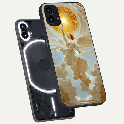  Divine Light Angel phone case For Nothing Phone 1 showing premium glass back cover with detailed artwork