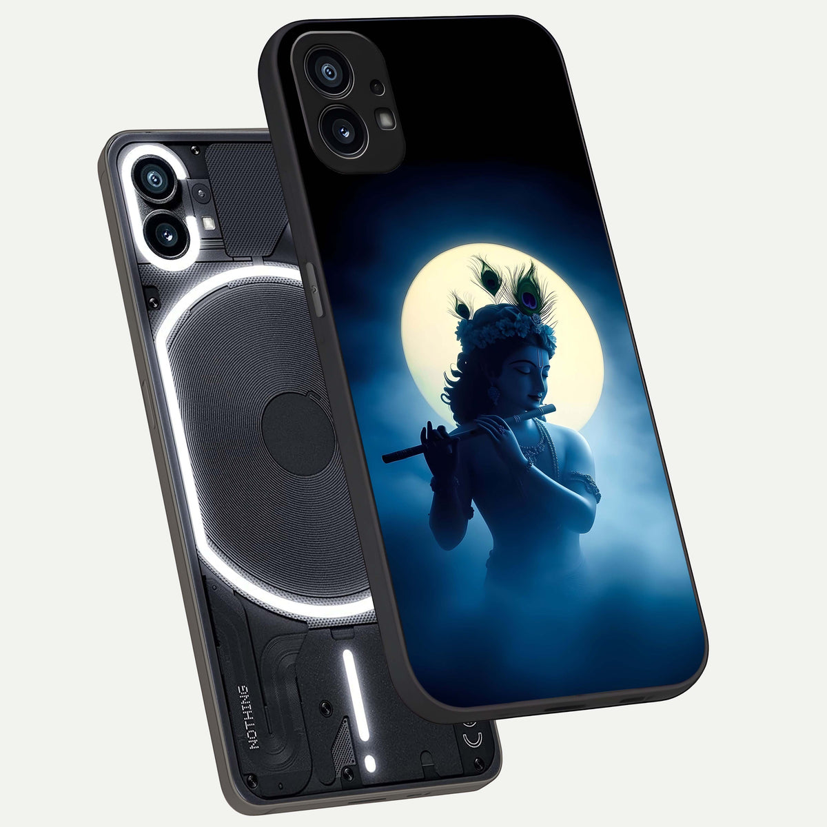  Divine Moon Flute phone case For Nothing Phone 1 showing premium glass back cover with detailed artwork