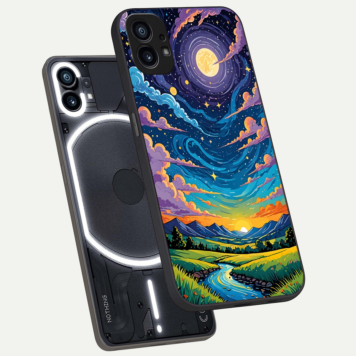  Dreamy Night Landscape phone case For Nothing Phone 1 showing premium glass back cover with detailed artwork